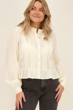 Off-white Jacquard Blouse Met Ruffles