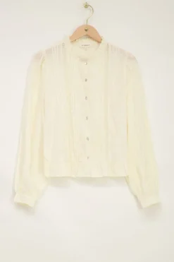 Off-white Jacquard Blouse Met Ruffles