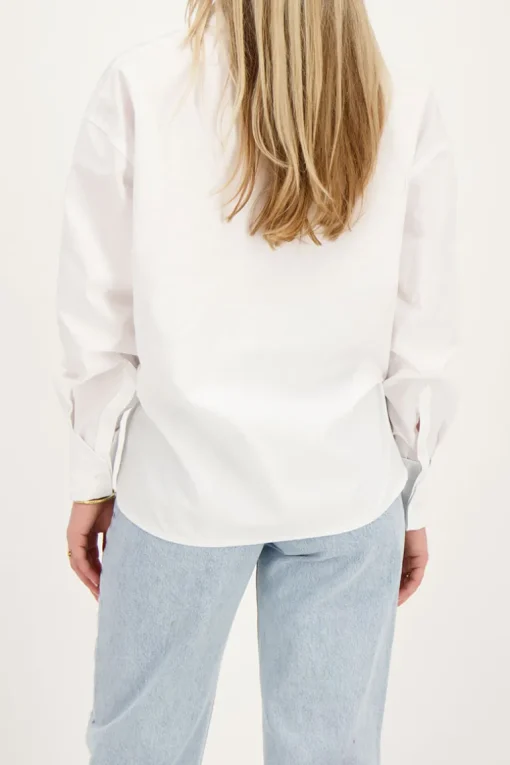 Oversized Witte Blouse Met Borstzak