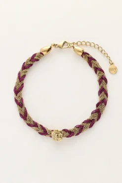 Paarse Gevlochten Armband Met Bedel