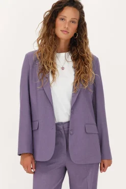 Paarse Oversized Blazer Met Zakken & Knopen