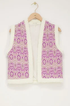 Paarse Teddy Gilet Met Ikat Print