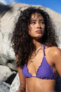 Paarse Triangel Bikini Top Met Ruffles En Lurex