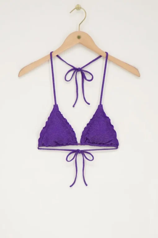 Paarse Triangel Bikini Top Met Ruffles En Lurex
