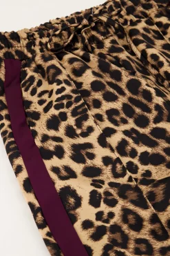 Panterprint Satijnen Wide Leg Broek Met Paarse Tape