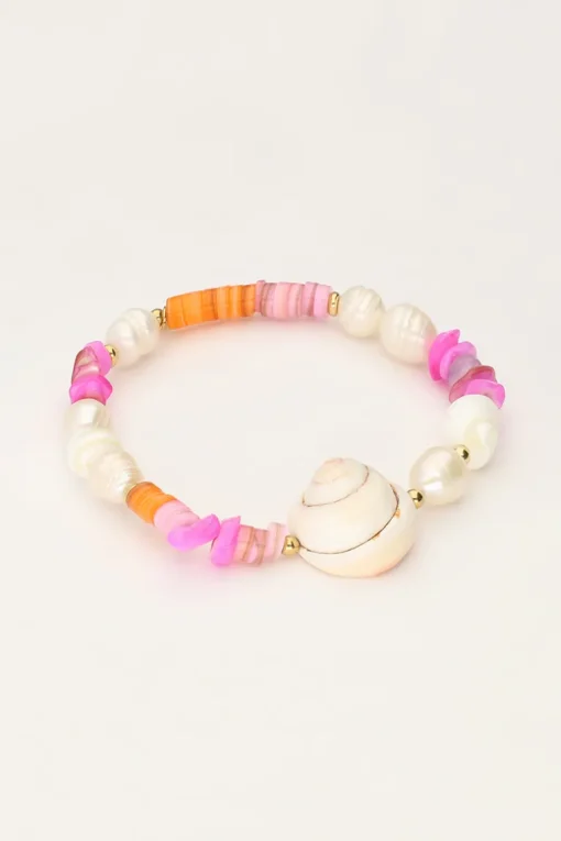 Parelarmband Met Roze Kralen En Schelp