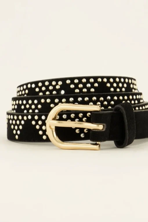 Riem Met Zilveren Studs En Goudkleurige Gesp