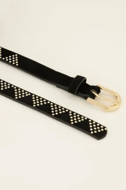 Riem Met Zilveren Studs En Goudkleurige Gesp