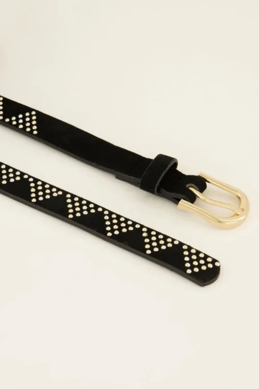 Riem Met Zilveren Studs En Goudkleurige Gesp