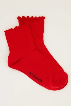 Rood En Grijze Sokken Set Met Ruffle