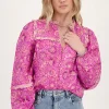 Roze Blouse Met Ruffles En Bloemenprint