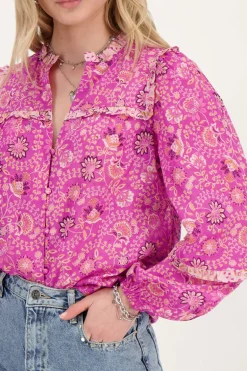Roze Blouse Met Ruffles En Bloemenprint