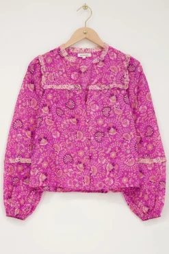 Roze Blouse Met Ruffles En Bloemenprint