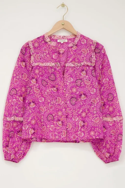 Roze Blouse Met Ruffles En Bloemenprint