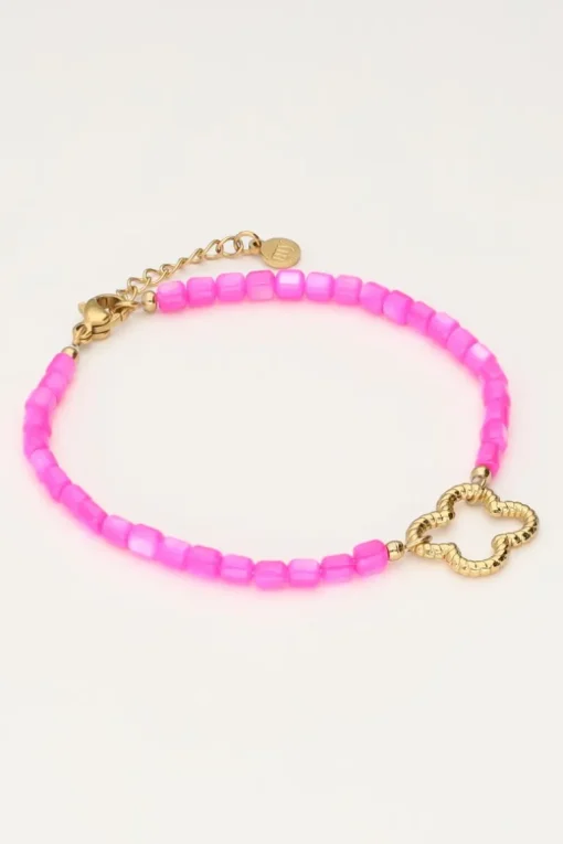Roze Kralen Armband Met Klaver
