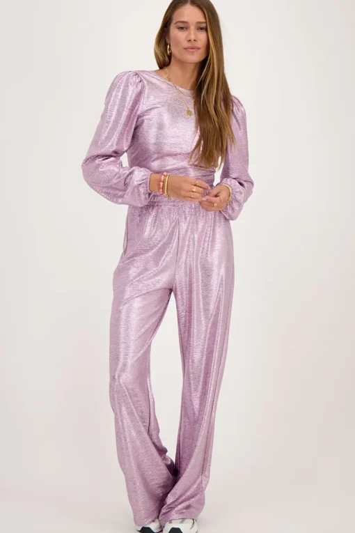 Roze Metallic Top Met Knoop