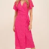 Roze Midi Wikkeljurk Met Rode Bloemenprint