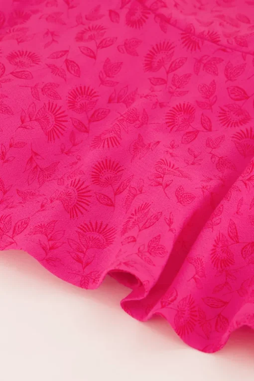 Roze Midi Wikkeljurk Met Rode Bloemenprint