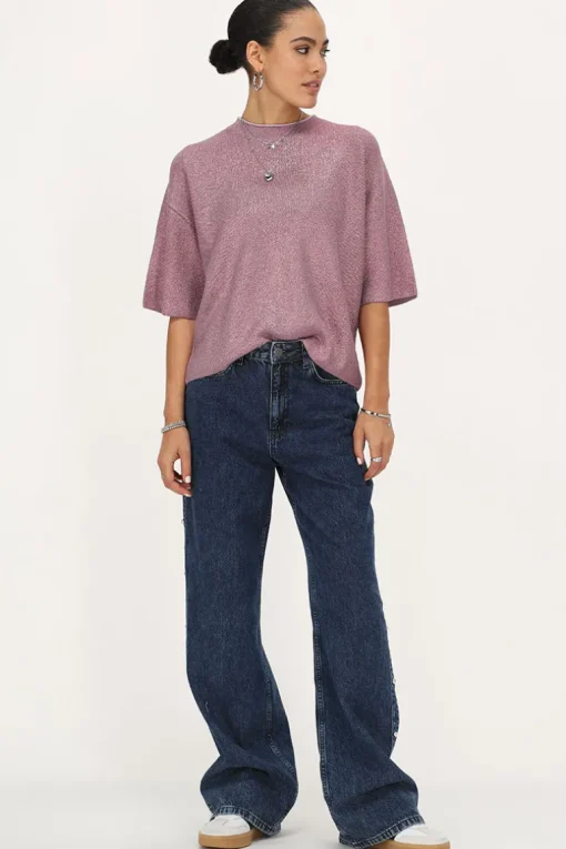 Roze Oversized T-shirt Met Lurex