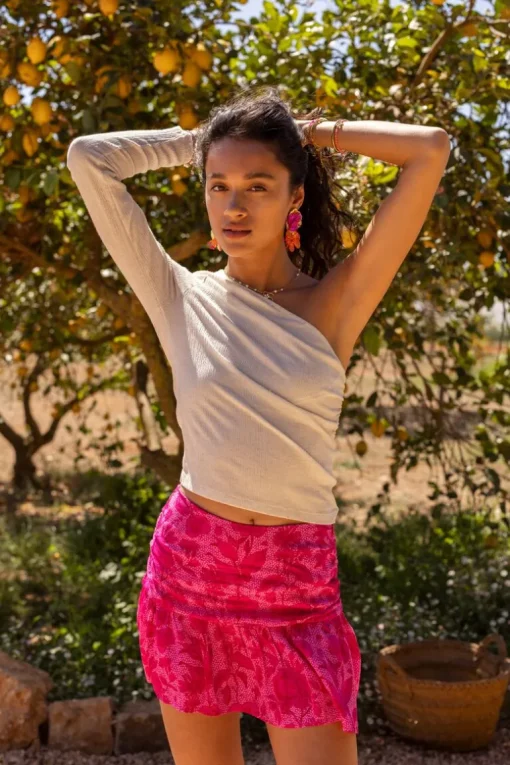 Roze Skort Met Plooien En Bloemenprint