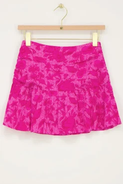 Roze Skort Met Plooien En Bloemenprint