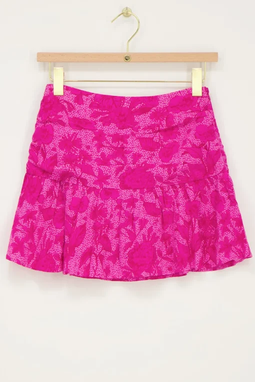 Roze Skort Met Plooien En Bloemenprint
