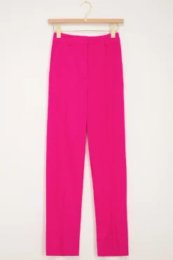 Roze Wijdvallende Pantalon Linnen Look