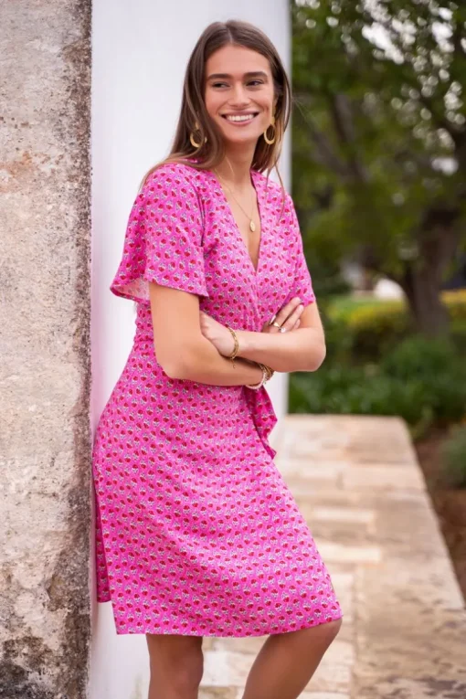 Roze Wikkeljurk Met Bloemenprint