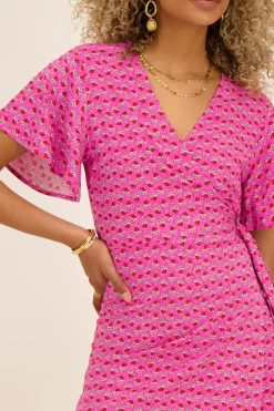Roze Wikkeljurk Met Bloemenprint