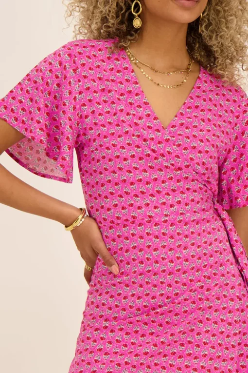Roze Wikkeljurk Met Bloemenprint