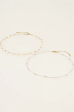 Souvenir Oranje & Lila Kettingen Set Met Kralen En Parels