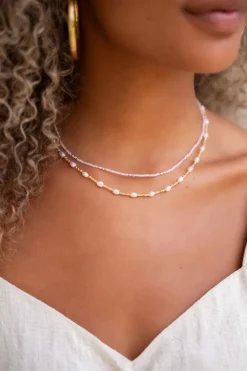 Souvenir Oranje & Lila Kettingen Set Met Kralen En Parels