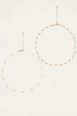 Souvenir Oranje & Lila Kettingen Set Met Kralen En Parels