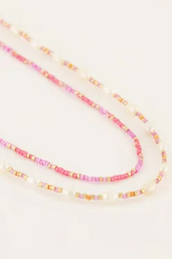 Souvenir Oranje & Roze Kettingen Set Met Kralen En Parels