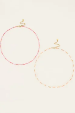 Souvenir Oranje & Roze Kettingen Set Met Kralen En Parels