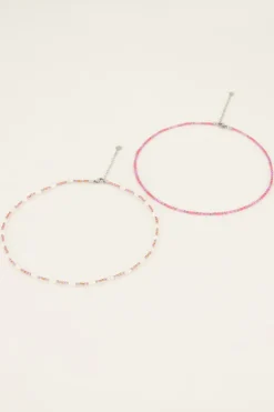 Souvenir Oranje & Roze Kettingen Set Met Kralen En Parels