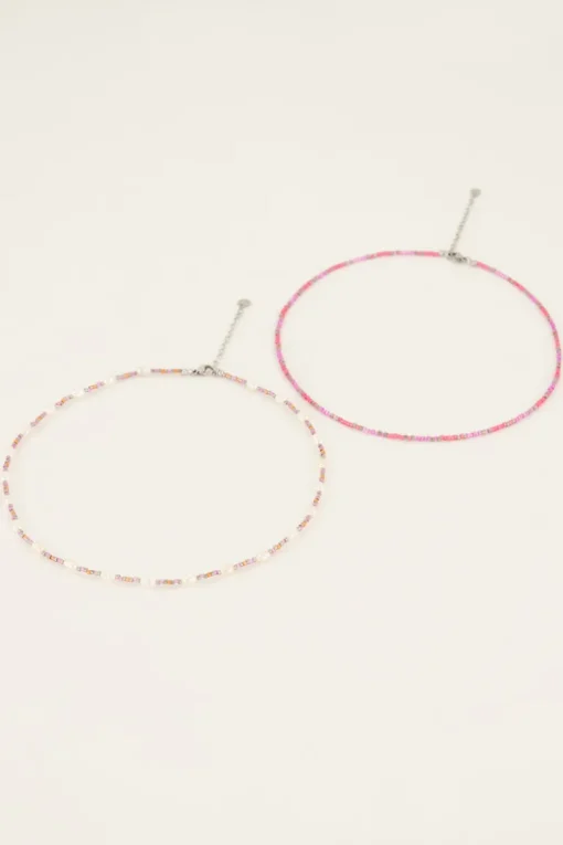 Souvenir Oranje & Roze Kettingen Set Met Kralen En Parels