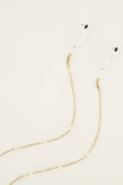 Souvenirs Brillen / Airpods Koordje Met Parels-Goud