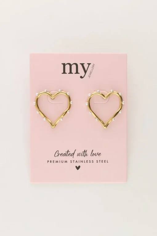 Studs Met Open Hart En Parels