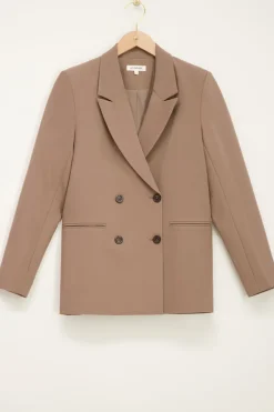 Taupe Blazer Met Dubbele Knopen