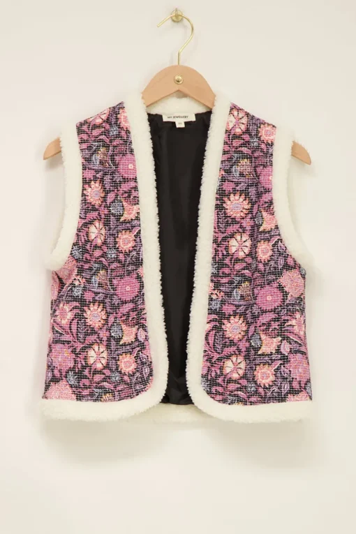 Teddy Gilet Met Paarse Bloemenprint