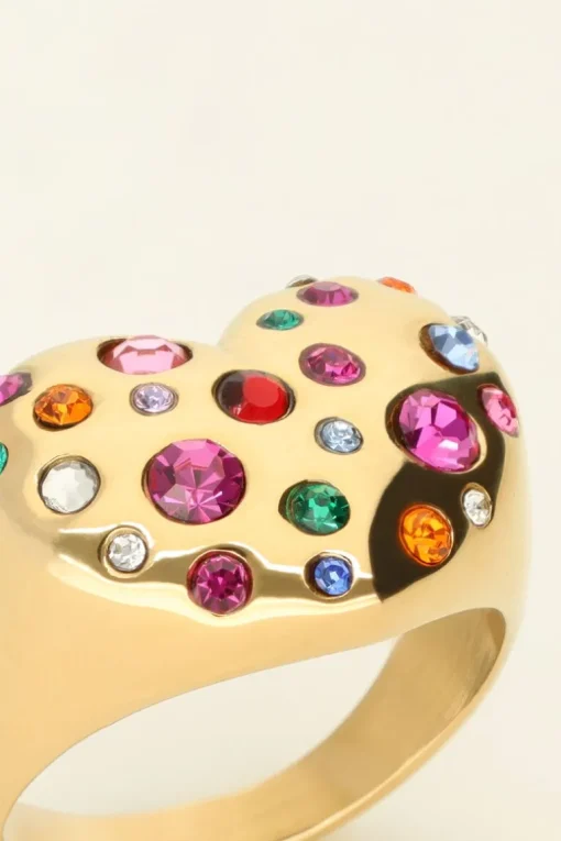 Universe Statement Ring Met Hart En Gekleurde Steentjes