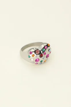 Universe Statement Ring Met Hart En Gekleurde Steentjes