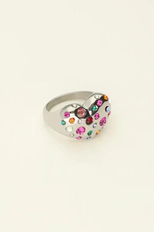 Universe Statement Ring Met Hart En Gekleurde Steentjes