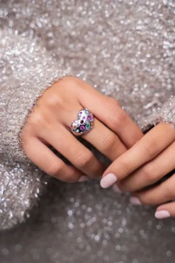 Universe Statement Ring Met Hart En Gekleurde Steentjes