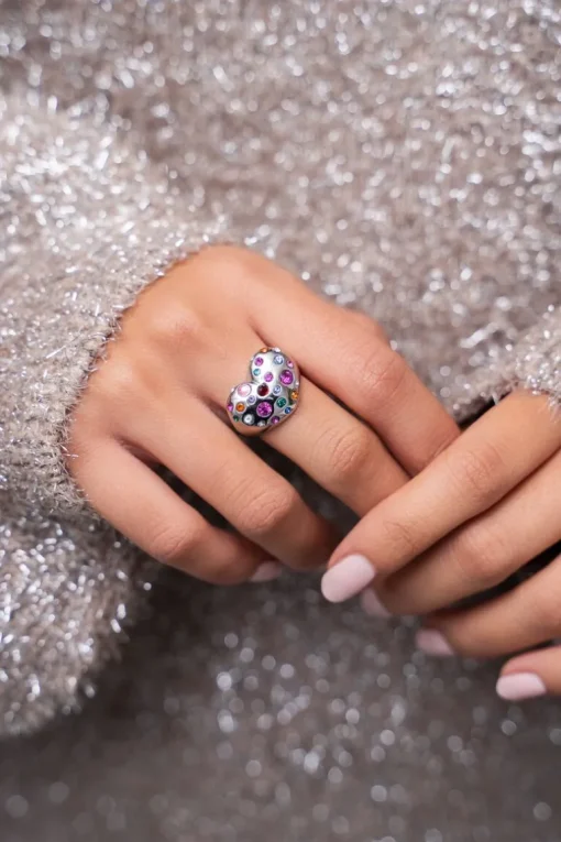 Universe Statement Ring Met Hart En Gekleurde Steentjes