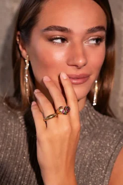 Universe Statement Ring Met Hart En Gekleurde Steentjes