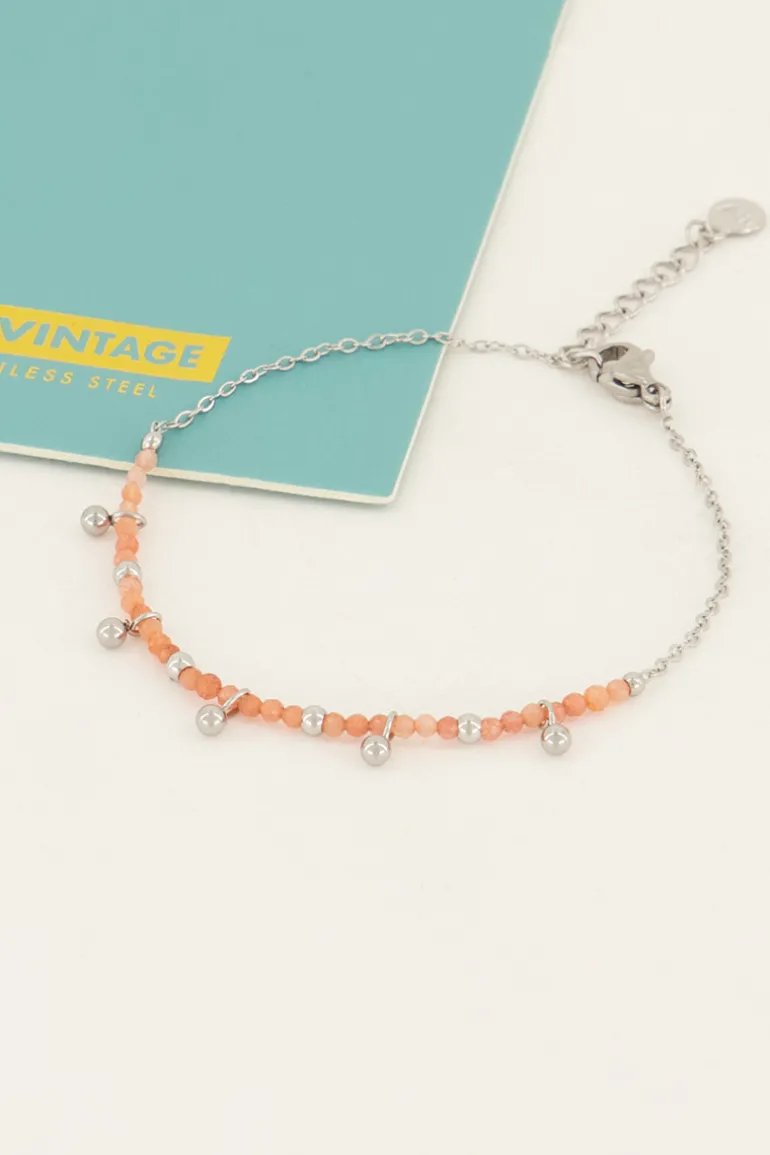 Vintage Armband Met Oranje Kralen & Bolletjes