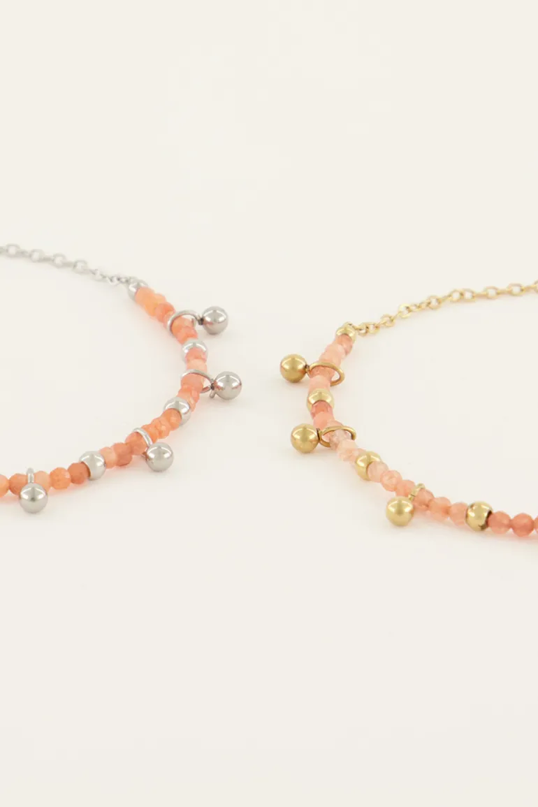 Vintage Armband Met Oranje Kralen & Bolletjes