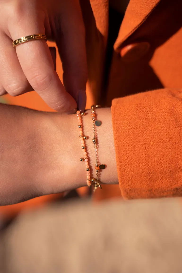 Vintage Armband Met Oranje Kralen & Bolletjes